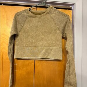 Tan Long Sleeve Ribbed Crop Top